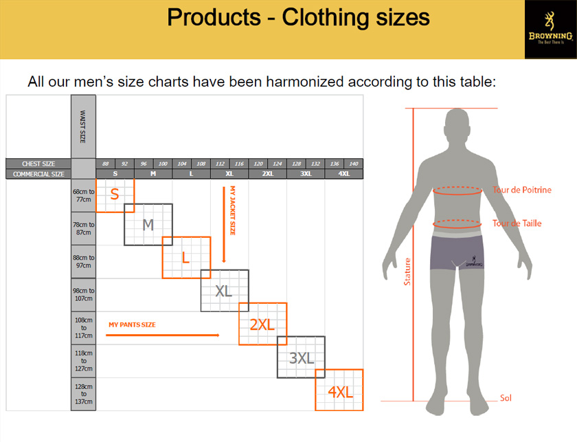 Browning Product Size Guide